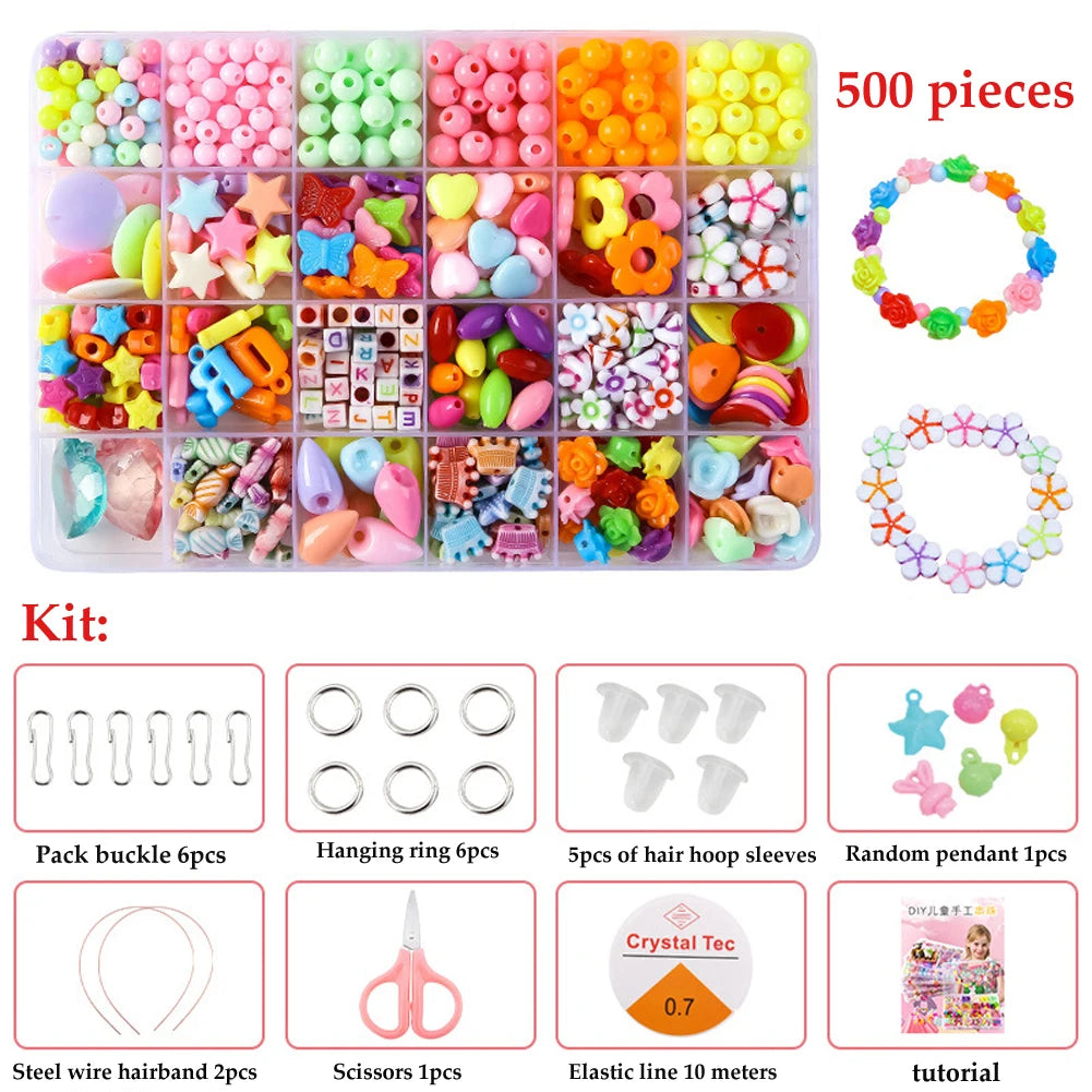 500pcs DIY Handmade Beaded Children's Toy Creative Loose Spacer Beads Crafts Making Bracelet Necklace Jewelry Kit Girl Toy Gift