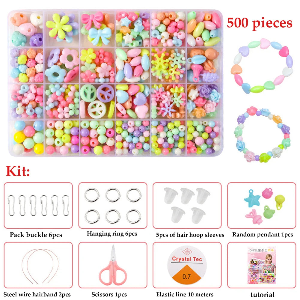 500pcs DIY Handmade Beaded Children's Toy Creative Loose Spacer Beads Crafts Making Bracelet Necklace Jewelry Kit Girl Toy Gift