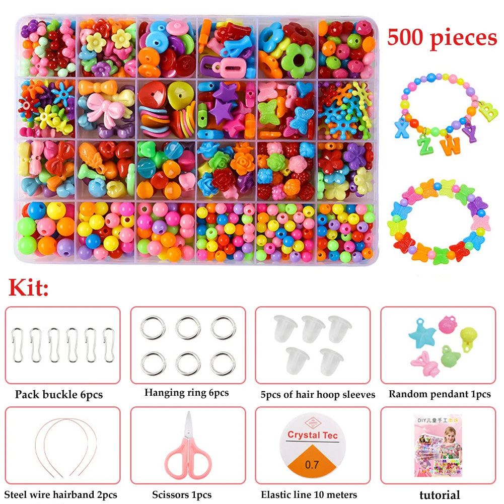 500pcs DIY Handmade Beaded Children's Toy Creative Loose Spacer Beads Crafts Making Bracelet Necklace Jewelry Kit Girl Toy Gift