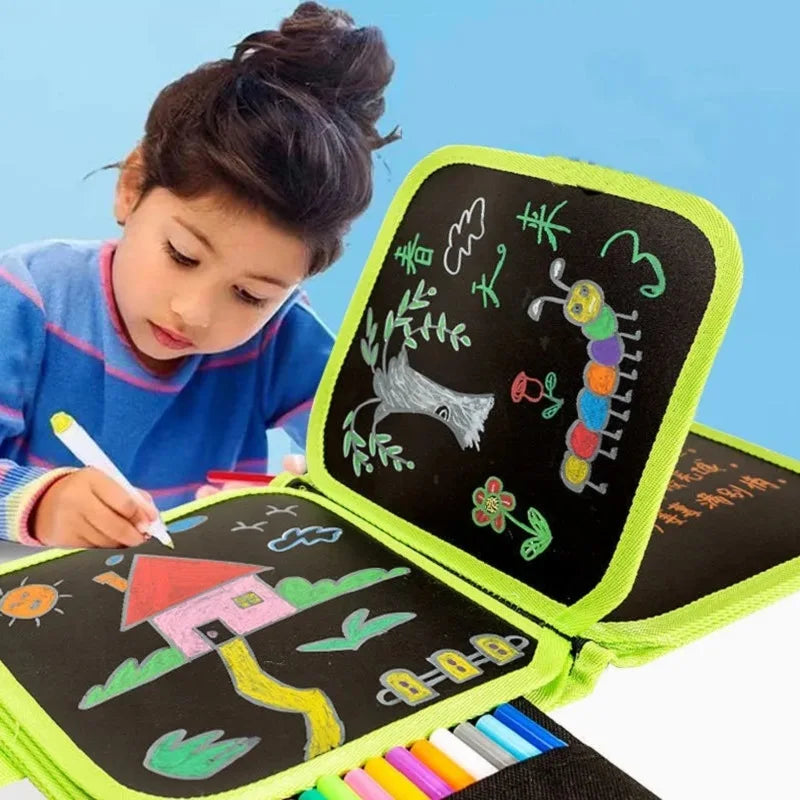 Children Magic Blackboard Educational Child Games Coloring Books Kids Toys to Draw 6 Sided Erase Boards with Water 3 Chalk Pens