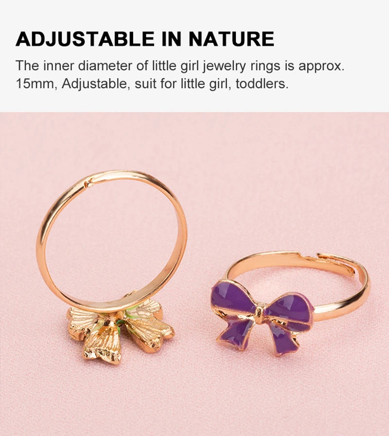 10/20/36 pcs Cute Adjustable Rings Children Girls Pretend Play Makeup Toys Cartoon Crystal Jewelry Alloy Animal Enamel Ring