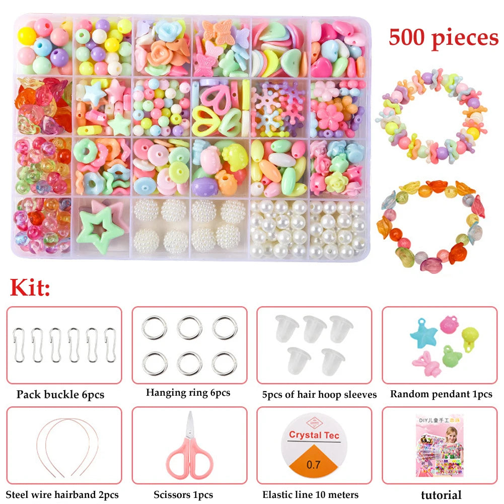 500pcs DIY Handmade Beaded Children's Toy Creative Loose Spacer Beads Crafts Making Bracelet Necklace Jewelry Kit Girl Toy Gift