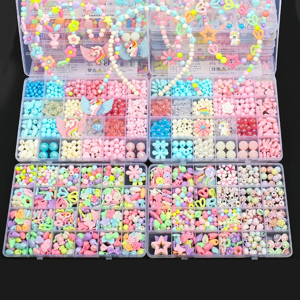 500pcs DIY Handmade Beaded Children's Toy Creative Loose Spacer Beads Crafts Making Bracelet Necklace Jewelry Kit Girl Toy Gift