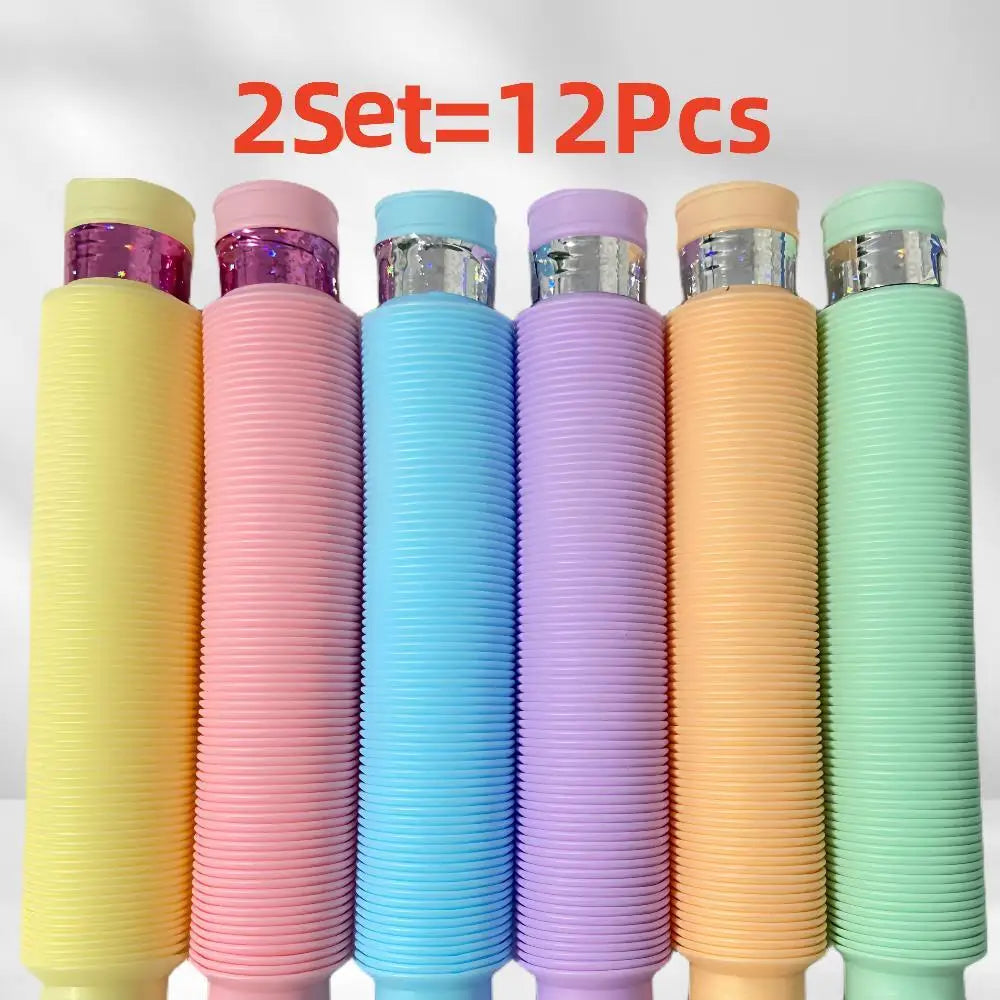 3 6 12 18PCS LED FlashTubeSensory Toy Adult Stress Relief ToyKids Autism Anti-Stress Plastic CorrugatedTube Squeeze Toy for Kids