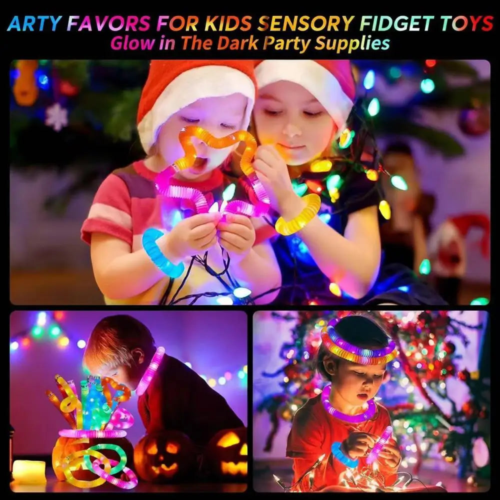 3 6 12 18PCS LED FlashTubeSensory Toy Adult Stress Relief ToyKids Autism Anti-Stress Plastic CorrugatedTube Squeeze Toy for Kids