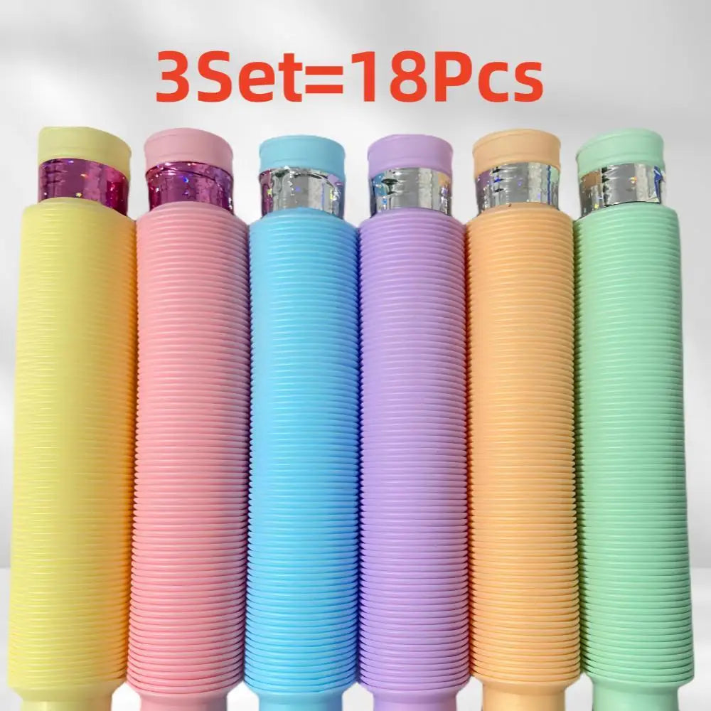 3 6 12 18PCS LED FlashTubeSensory Toy Adult Stress Relief ToyKids Autism Anti-Stress Plastic CorrugatedTube Squeeze Toy for Kids