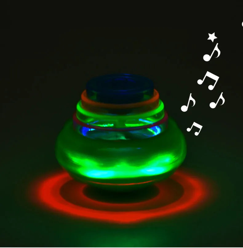 UFO Flashing Spinning Top Kids Gyro Light Up Toy Kids Piggy LED Music Gyroscope Launcher Rotating Toys Fun Birthday Party Favors