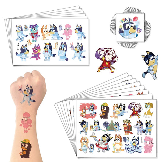 Bluey Bingo Temporary Tattoo Stickers Blue Dog Anime Action Figures Cartoon Decoration DIY Stickers Children Birthday Toys