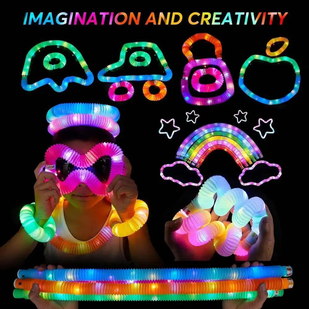 3 6 12 18PCS LED FlashTubeSensory Toy Adult Stress Relief ToyKids Autism Anti-Stress Plastic CorrugatedTube Squeeze Toy for Kids